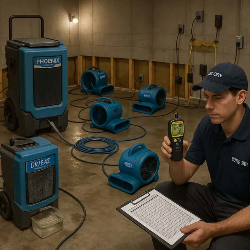 Structural Drying and Dehumidification process in El Cerrito Corona, CA